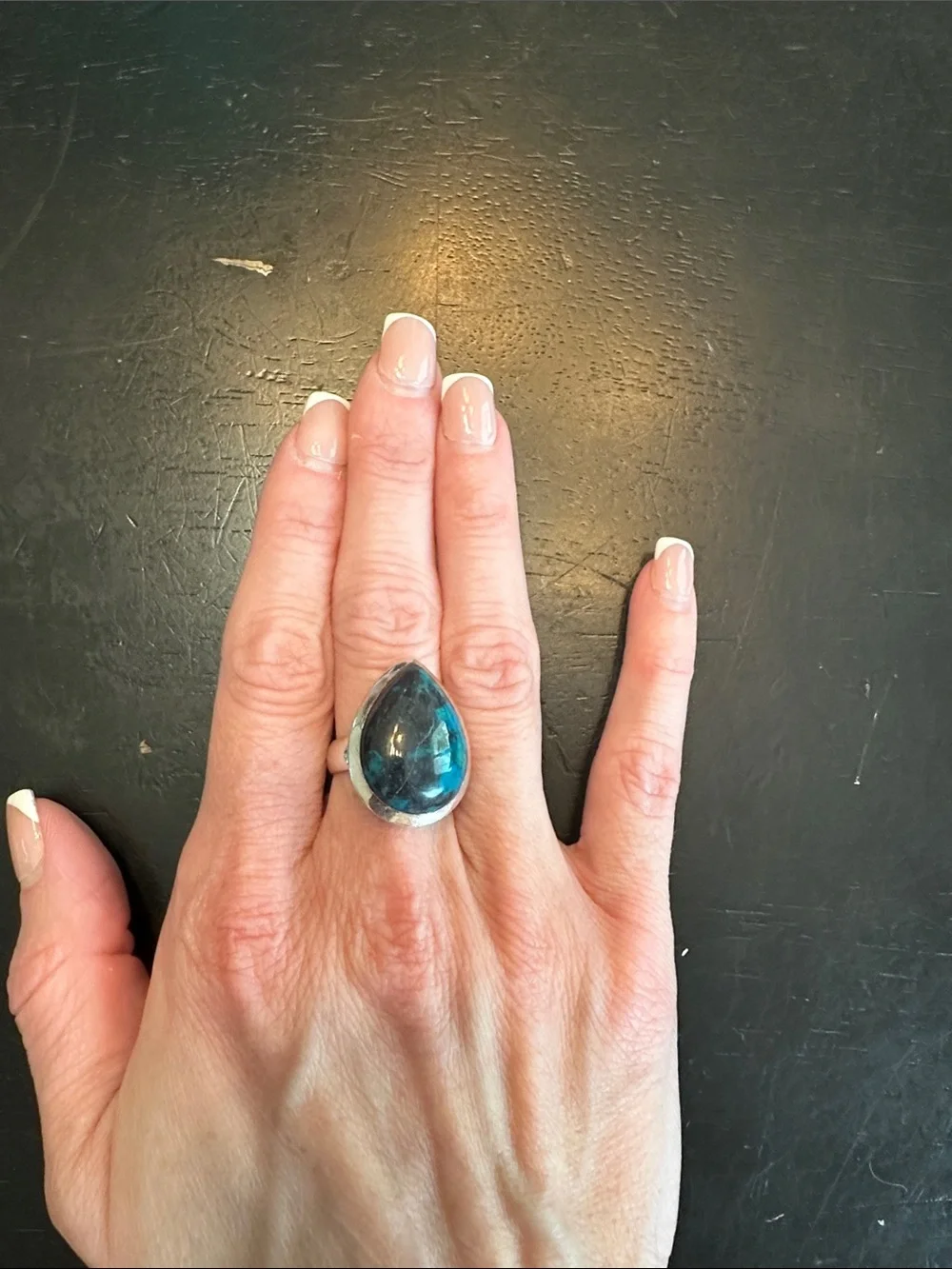 Sterling Silver Teardrop Chrysocolla Ring in Blue-Green- Size 7